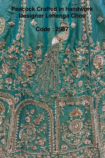 teal green silk blend embroidered lehenga choli