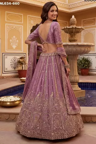 mauve silk blend embroidered lehenga choli