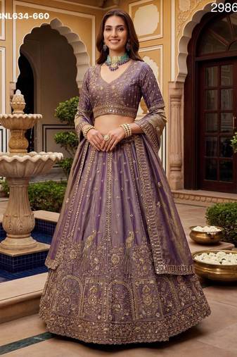 lavender silk blend embroidered lehenga choli