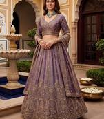 lavender silk blend embroidered lehenga choli