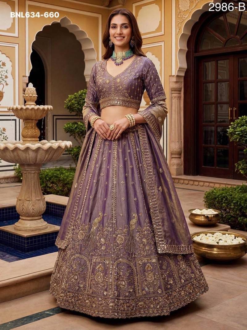 lavender silk blend embroidered lehenga choli