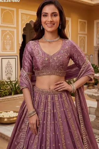 mauve silk blend embroidered lehenga choli