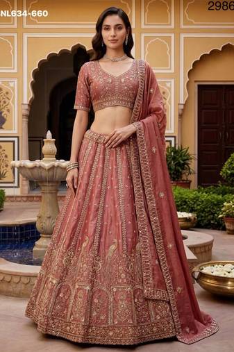 pink silk blend embroidered lehenga choli