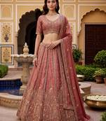 pink silk blend embroidered lehenga choli