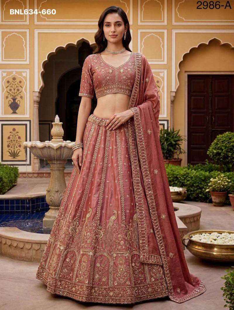 pink silk blend embroidered lehenga choli