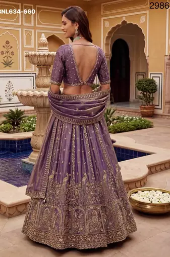 lavender silk blend embroidered lehenga choli