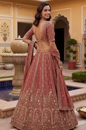 pink silk blend embroidered lehenga choli