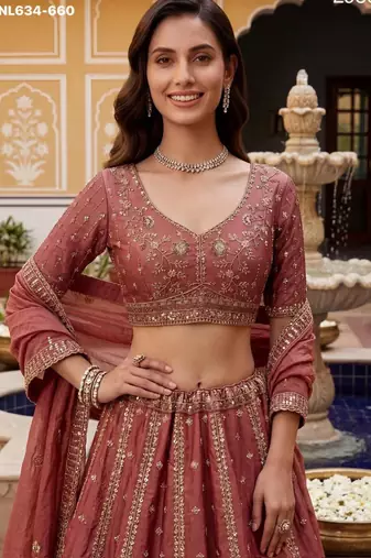 pink silk blend embroidered lehenga choli