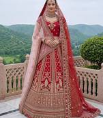 red silk blend embroidered lehenga choli