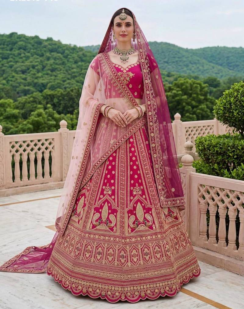 pink silk blend embroidered lehenga choli
