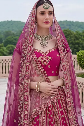 pink silk blend embroidered lehenga choli