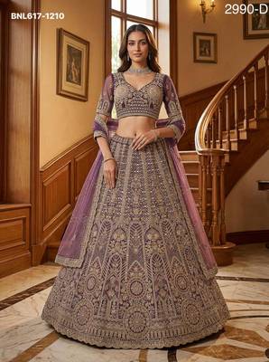mauve net embroidered lehenga choli 1