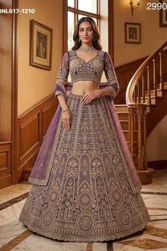 mauve net embroidered lehenga choli
