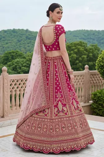pink silk blend embroidered lehenga choli