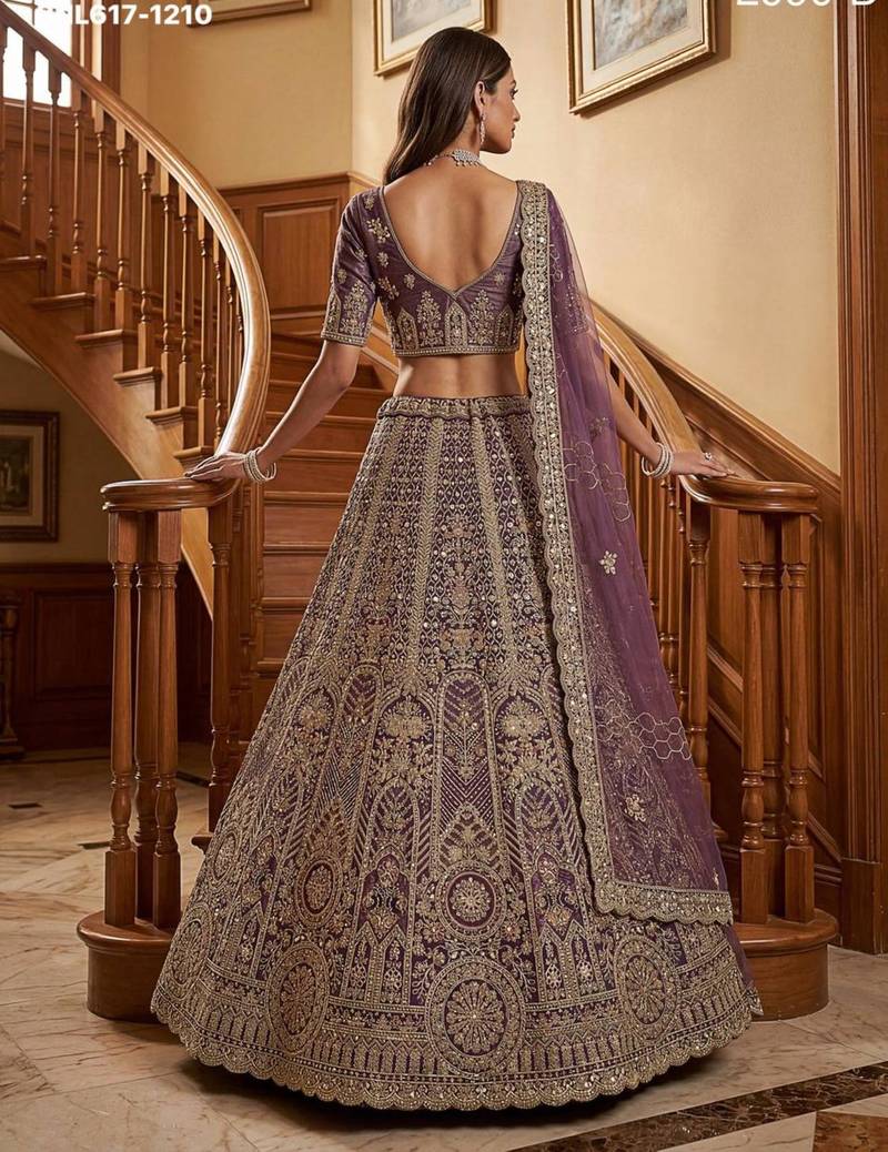 mauve net embroidered lehenga choli