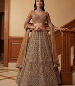 brown net embroidered lehenga choli