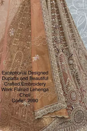 brown net embroidered lehenga choli