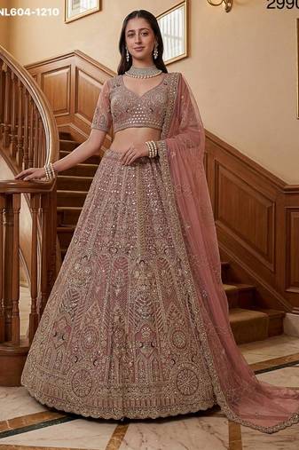 pink net embroidered lehenga choli