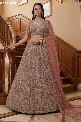 pink net embroidered lehenga choli