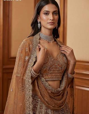 brown net embroidered lehenga choli 3