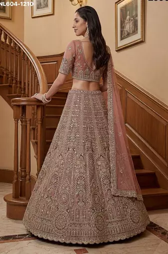 pink net embroidered lehenga choli