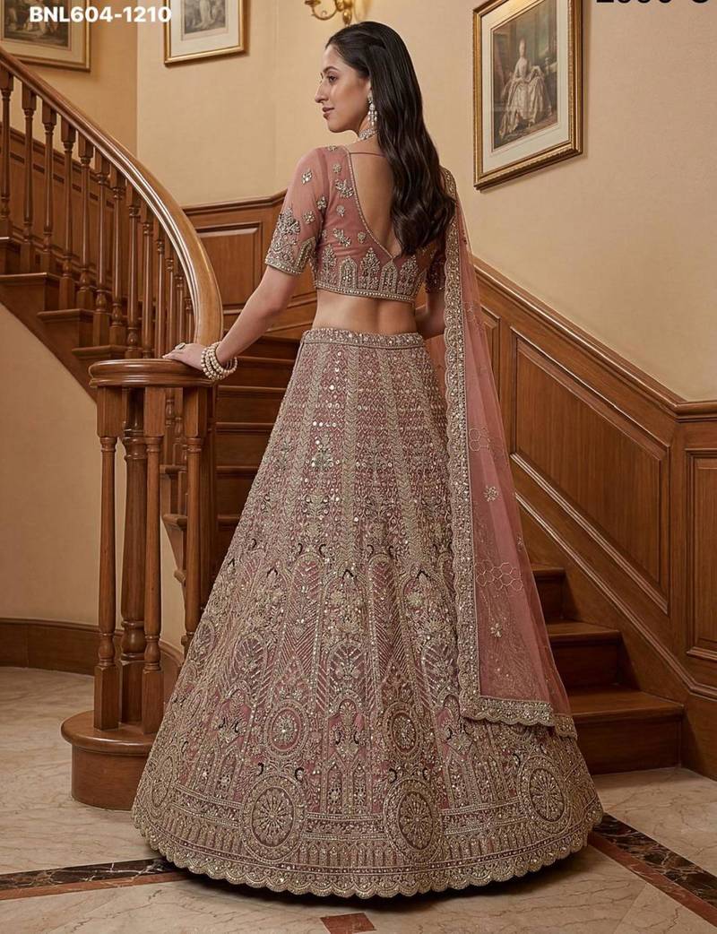 pink net embroidered lehenga choli