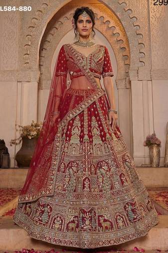 maroon silk embroidered lehenga choli