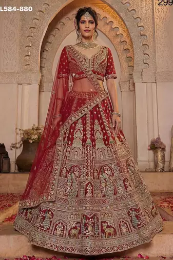 maroon silk embroidered lehenga choli