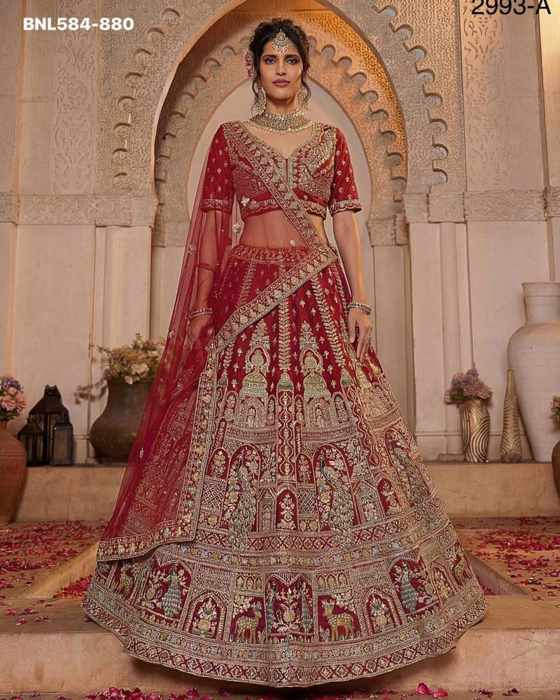 maroon silk embroidered lehenga choli