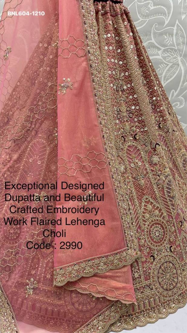 pink net embroidered lehenga choli