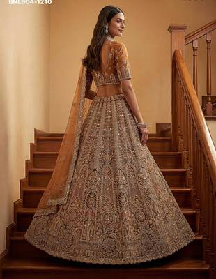 brown net embroidered lehenga choli 4