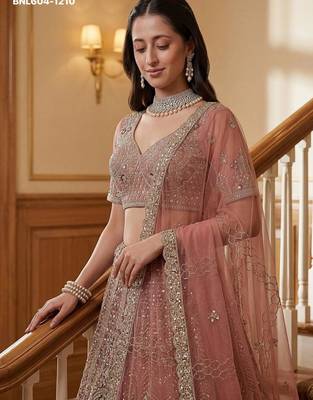 pink net embroidered lehenga choli 4