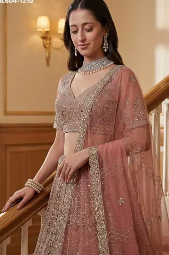 pink net embroidered lehenga choli