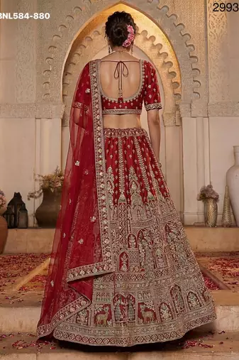 maroon silk embroidered lehenga choli