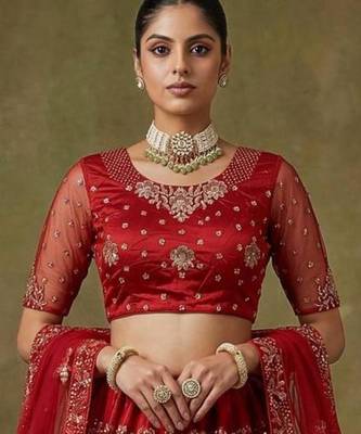dark red net embroidered lehenga choli 2