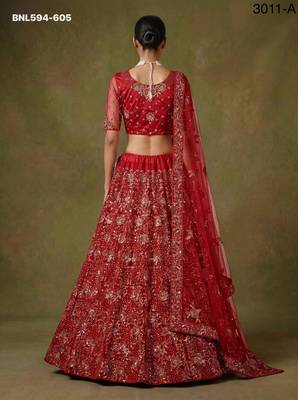 dark red net embroidered lehenga choli 3