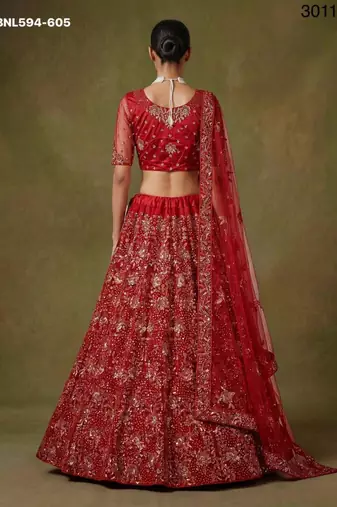 dark red net embroidered lehenga choli