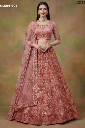 pink net embroidered lehenga choli