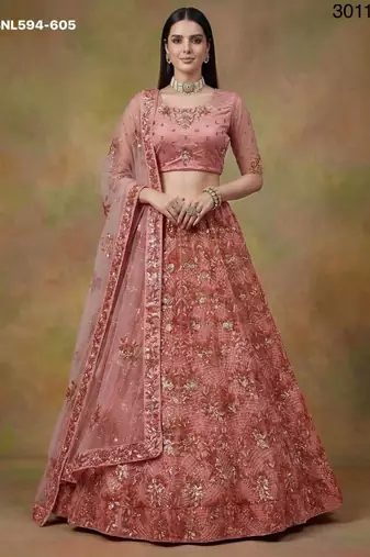 pink net embroidered lehenga choli
