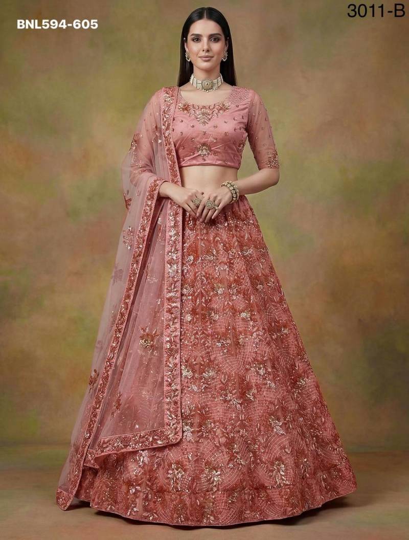 pink net embroidered lehenga choli