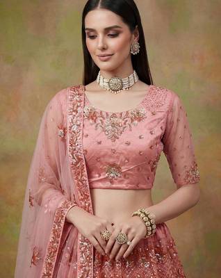 pink net embroidered lehenga choli 3
