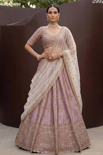 onion pink silk blend embroidered lehenga choli