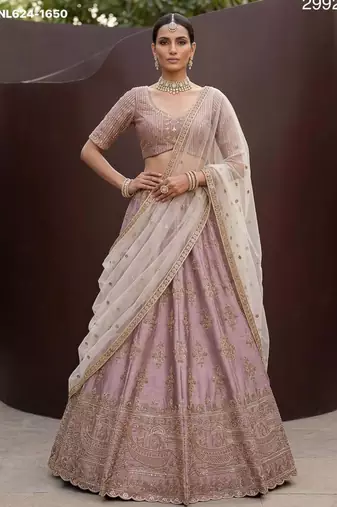 onion pink silk blend embroidered lehenga choli