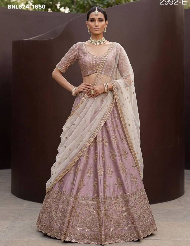 onion pink silk blend embroidered lehenga choli