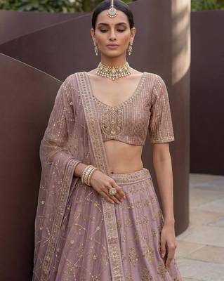 onion pink silk blend embroidered lehenga choli 2