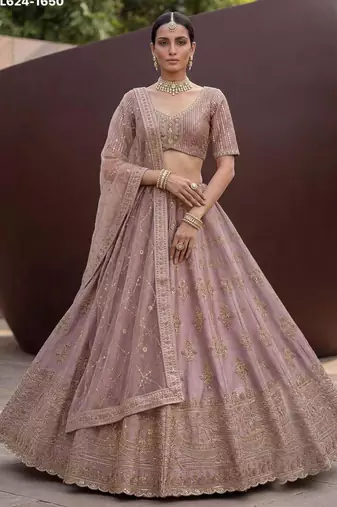 onion pink silk blend embroidered lehenga choli