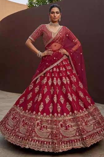rani pink silk blend embroidered lehenga choli