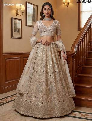 beige net embroidered lehenga choli 1