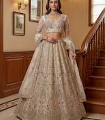 beige net embroidered lehenga choli