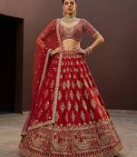 red silk blend embroidered lehenga choli
